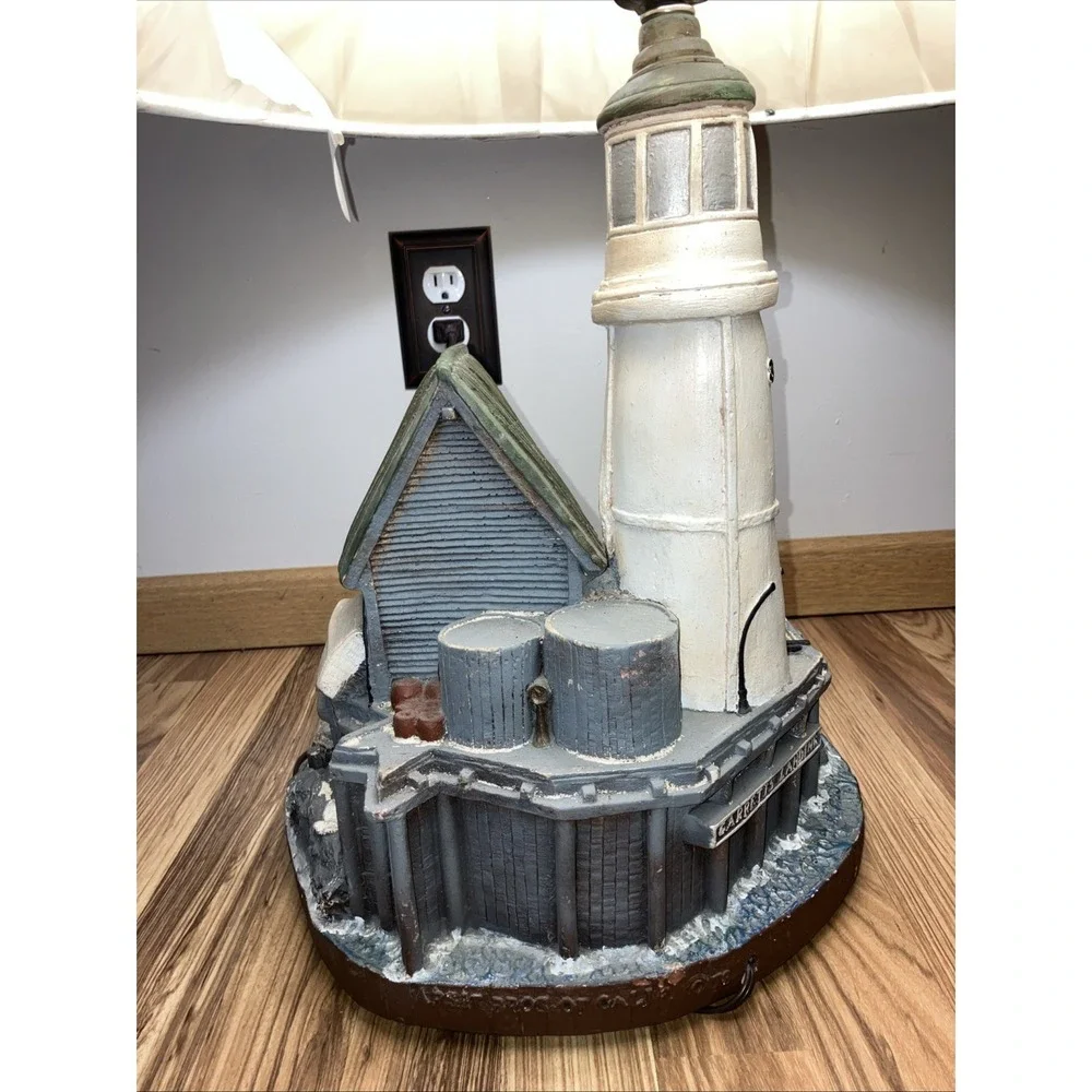 1978 Apsit Bros Of California Lighthouse Fishing Nautical Chalkware‎ Table Lamp